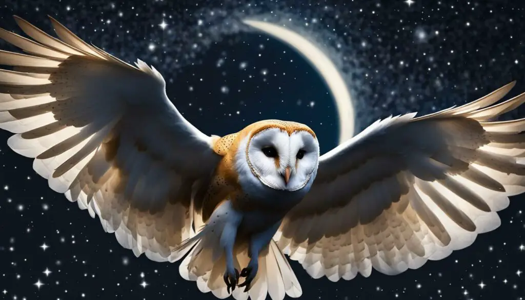 Barn owl in the night sky