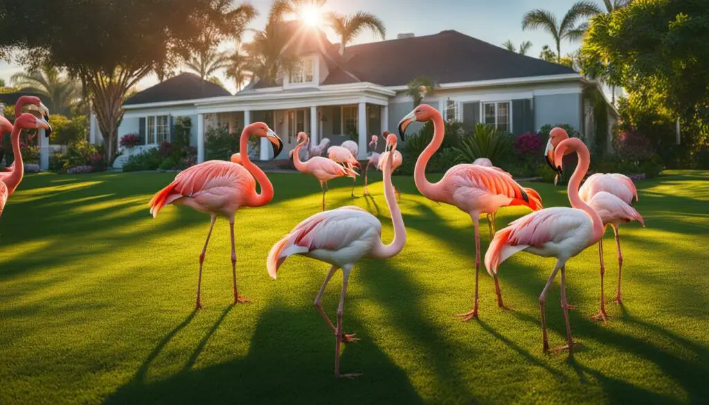 Pink Flamingos in Yard Decor