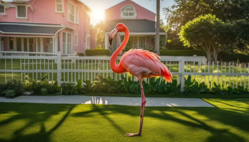 Pink flamingo yard decor