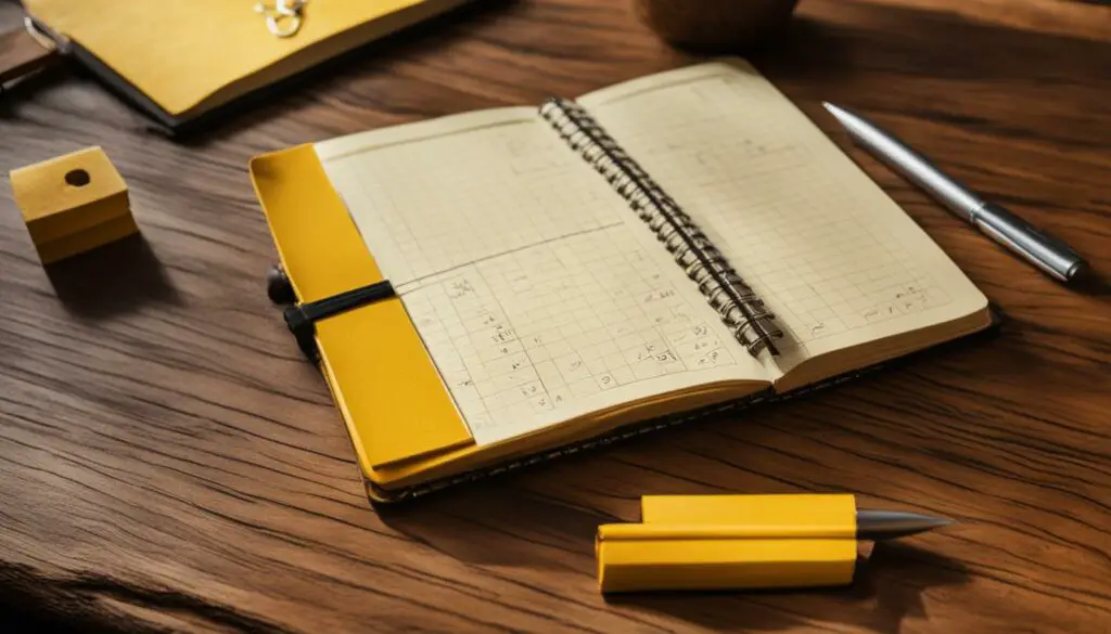 Numerology notebook with a pen on a wooden table